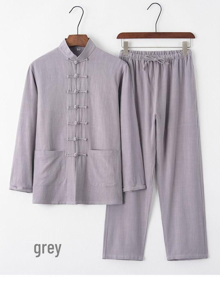 Men's Retro Chinese Style Tang Suit - Cotton and Linen Long-Sleeved Zen Top for Tai Chi.