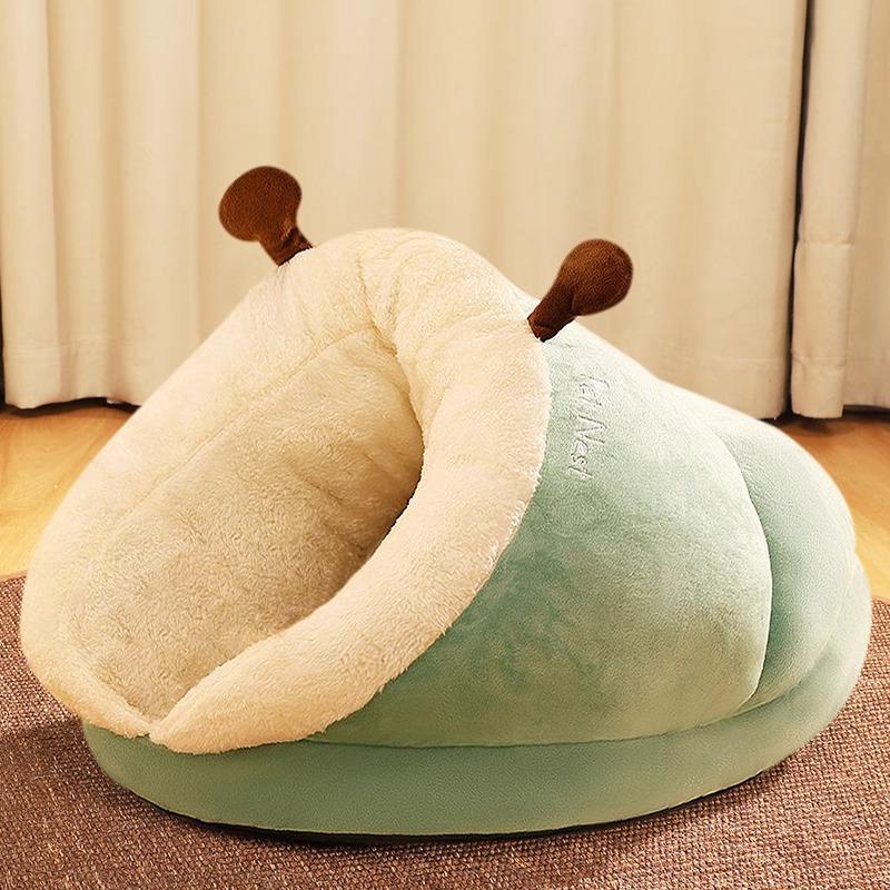 Cozy Winter Slipper-Style Cat & Small Dog Bed - Warm, Thick, Semi-Enclosed Design for Cold-Proof Comfort