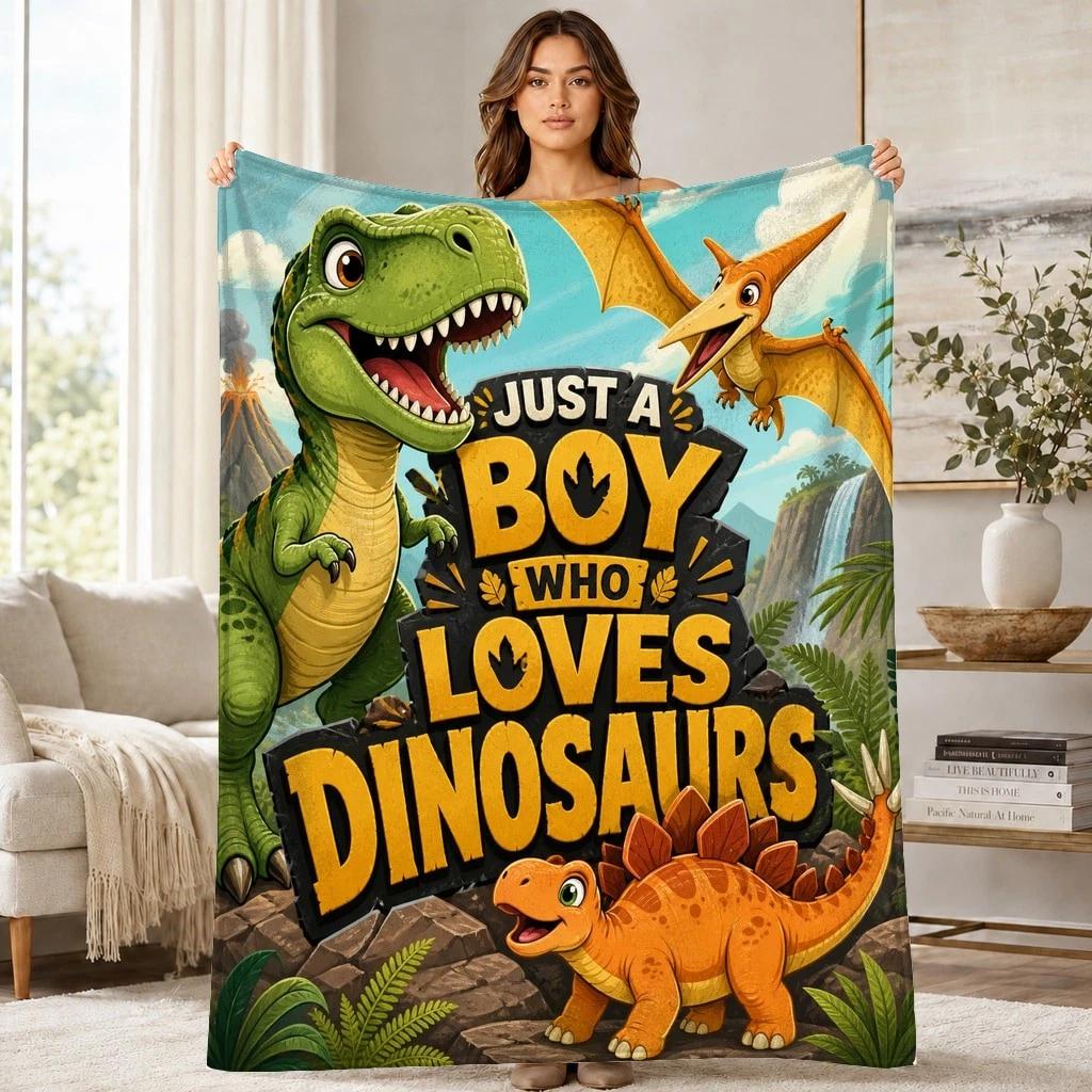 Boy Loves Dinosaurs Coral Fleece Blanket Dino Kids Decor