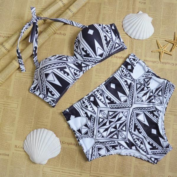 Elegant Retro Polka Dot Women's High Waist Bikini Set Stylish Rose Swimwear