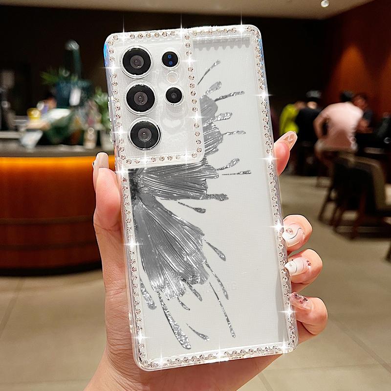 

Мягкий силиконовый противоударный чехол с бриллиантовой рамкой для Samsung S25 Ultra S24 FE S23 S22 A16 A56 A36 A15 A55 A35 с принтом бабочки, прозрачный чехол для телефона Samsung A52 / A52s