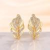 Open Hollow Leaf Shape Micro Paved Clear Stone Stud Earrings Women Elegant Ear Jewelry