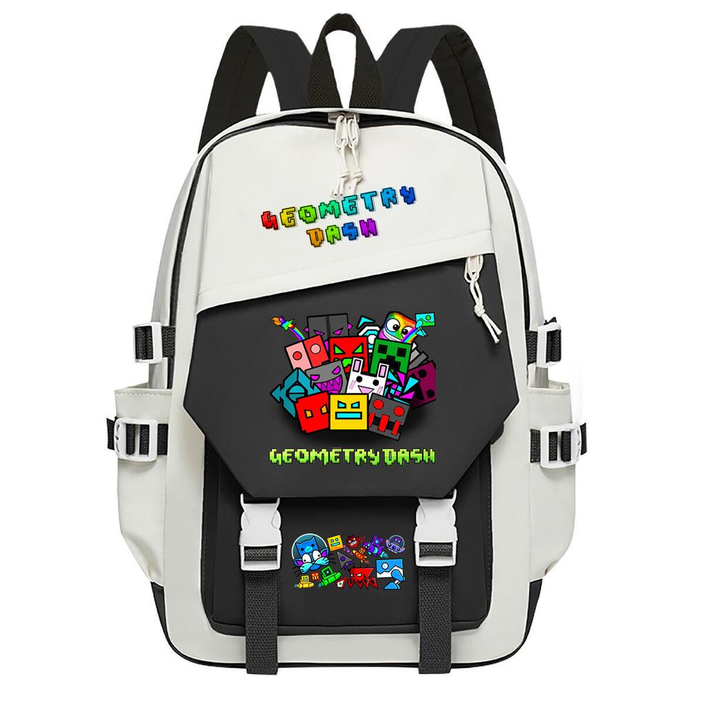 Geometry Dash bedruckter Nylon-Rucksack für Damen und Herren, Rucksack mit großem Fassungsvermögen für Reisen, Modischer Computer-Rucksack, Schultasche für Jungen und Mädchen