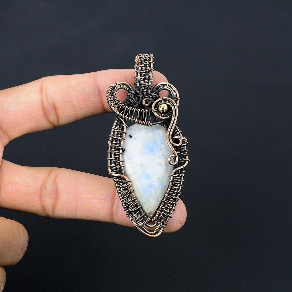 Moonstone Gemstone Pure Copper Wire Wrapped Handmade Pendant Jewelry For Gift