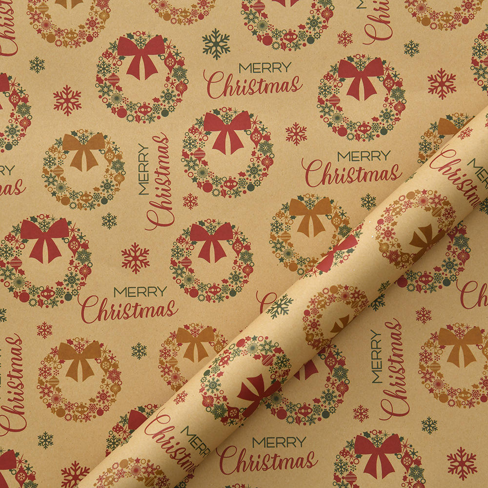 50x70cm 1 Roll Christmas Gift Wrapping Paper with Snowflake, Santa Claus, Reindeer Printed for Christmas, New Year Celebration