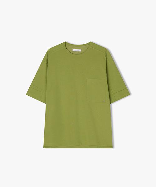 River Classy [25Ss] Llm41587 Olive Oversized Short Sleeve T-Shirt With Pocket Line Cutout Detail 95