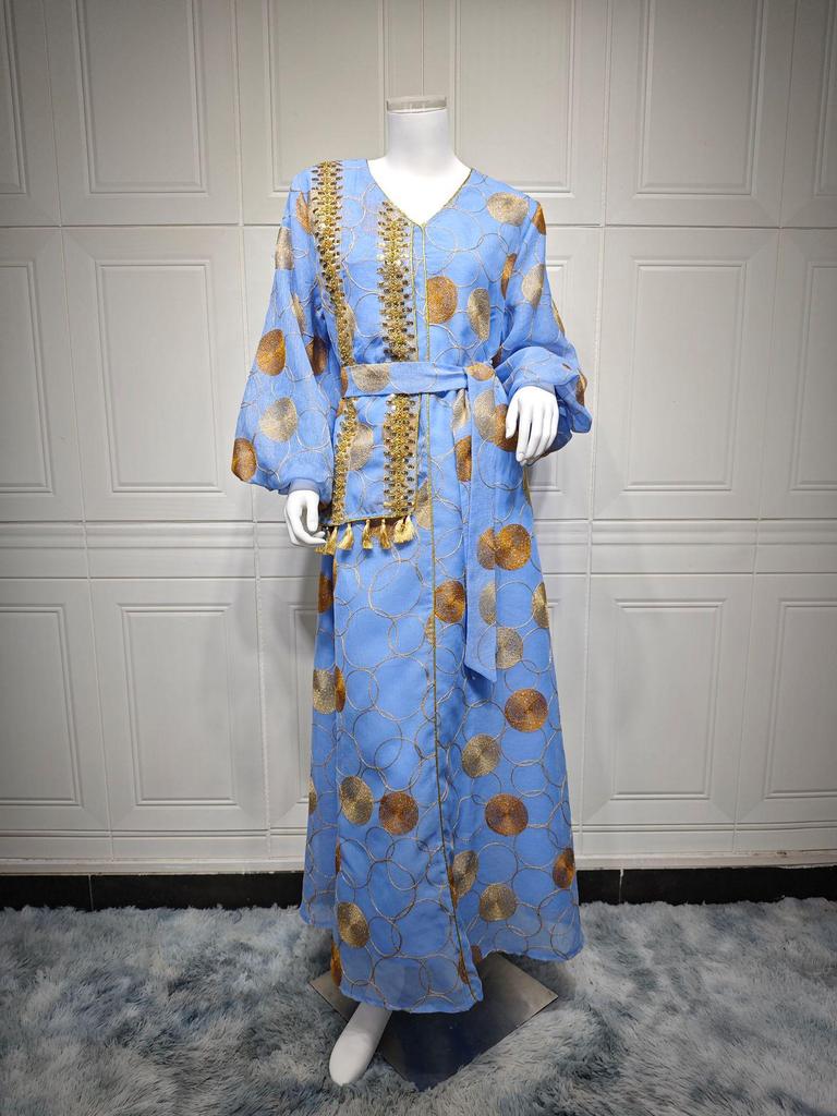 AB410 2024 Long Sleeve Maxi Dress - New Fashion Muslim Middle East Robe
