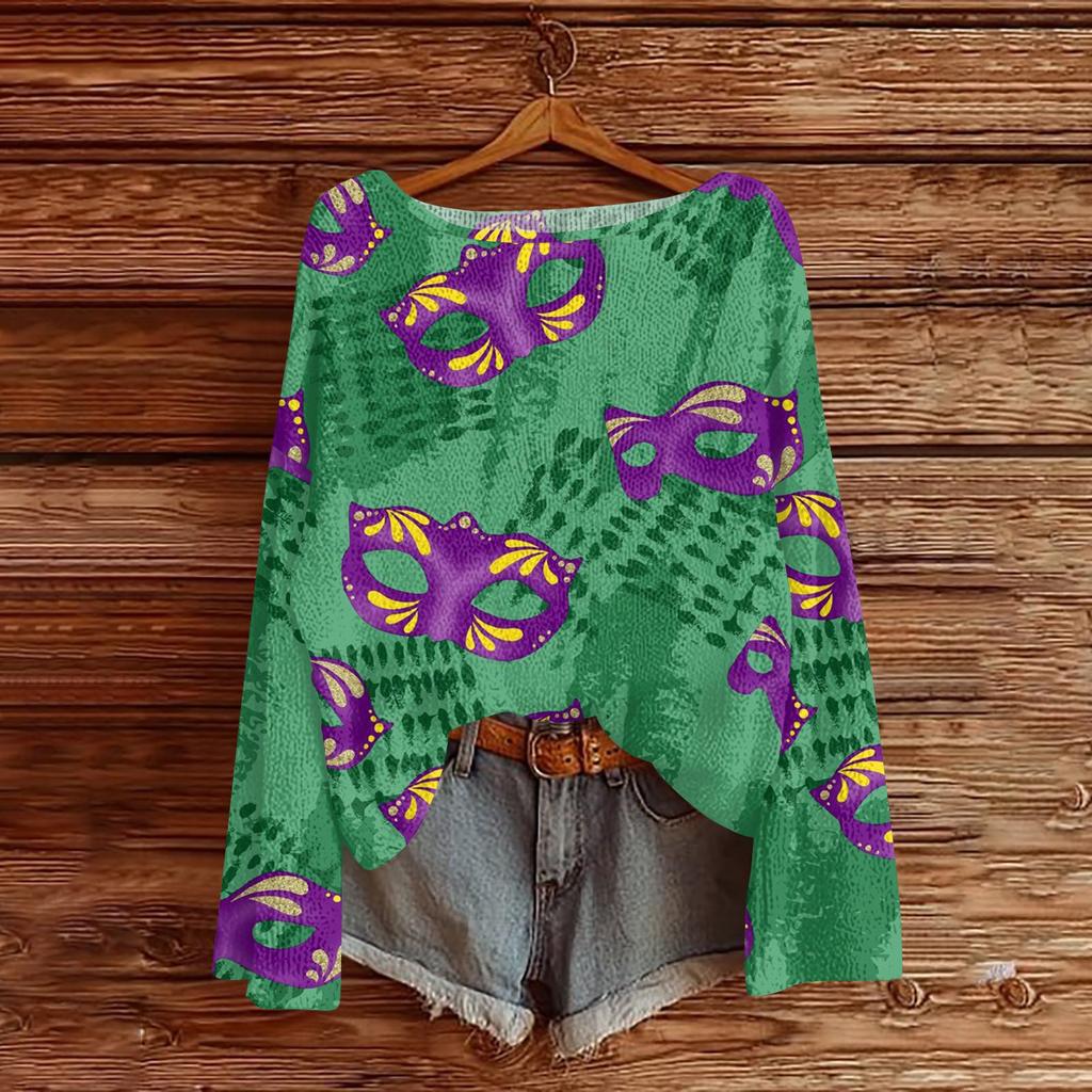 Women's Fashion Round Neck Long Sleeve Print Casual Pullover Sweater Top