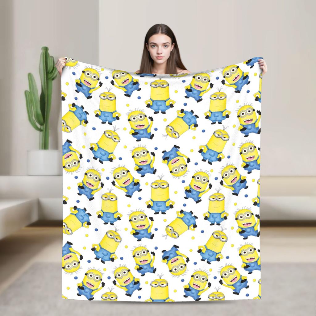 M-Minions Cartoon Christmas Flannel Blanket Warm Throw Blanket for Outdoor Travel Comfortable Bedspread Sofa Bed Cover