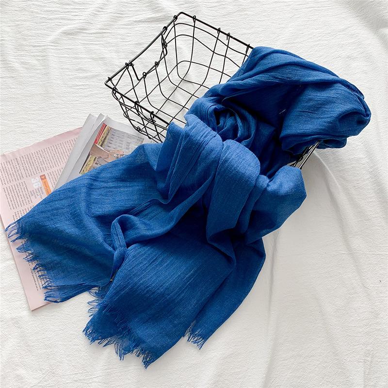 

Высококачественные женские хлопковые шарфы, женские легкие, мягкие, модные однотонные шарфы, шаль, солнцезащитное пляжное полотенце, 90*190CM синий