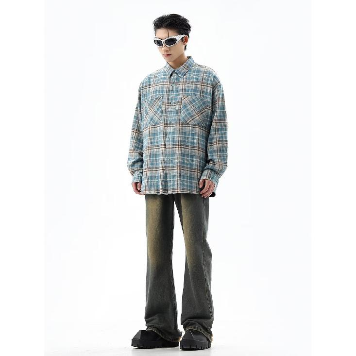 American Retro Plaid Shirt Men's Spring and Autumn Street Trend Loose Couple Casual Long Sleeve Shirt Coat