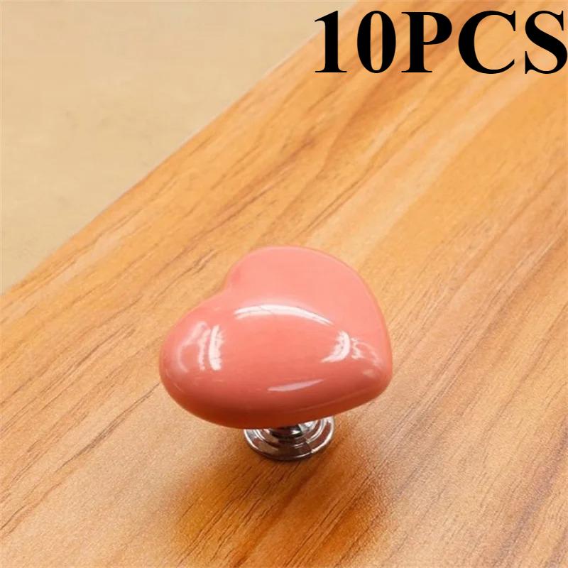 10pcs/2pcs Colorful Heart Shaped Toilet Press Button Water Tank Push Switch Nail Art Assistant Cabinet Door Drawer Handle