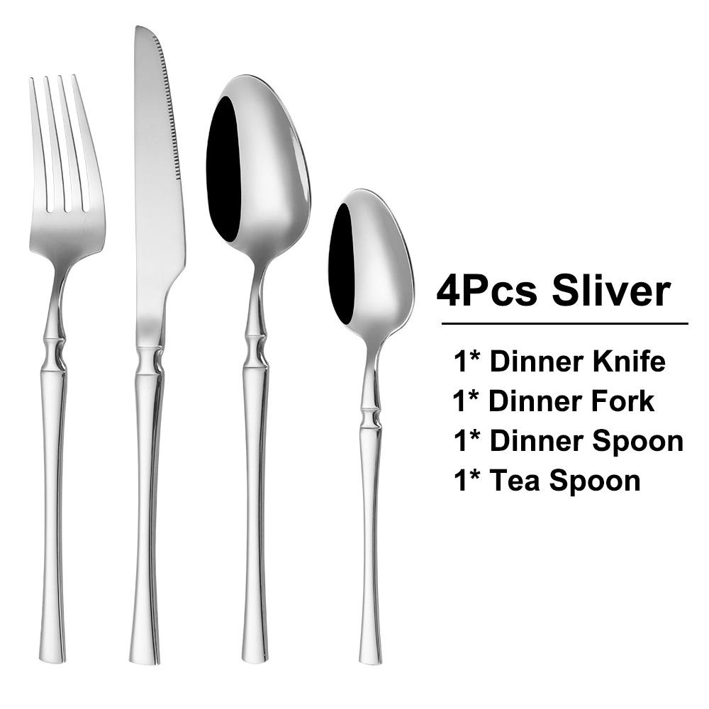 

8/12/16/20/24 шт. серебристые тонкие столовые приборы золотой обеденный набор нержавеющая сталь столовая посуда зеркало западный нож вилка ложка однотонный цвет 2 Set 8Pcs