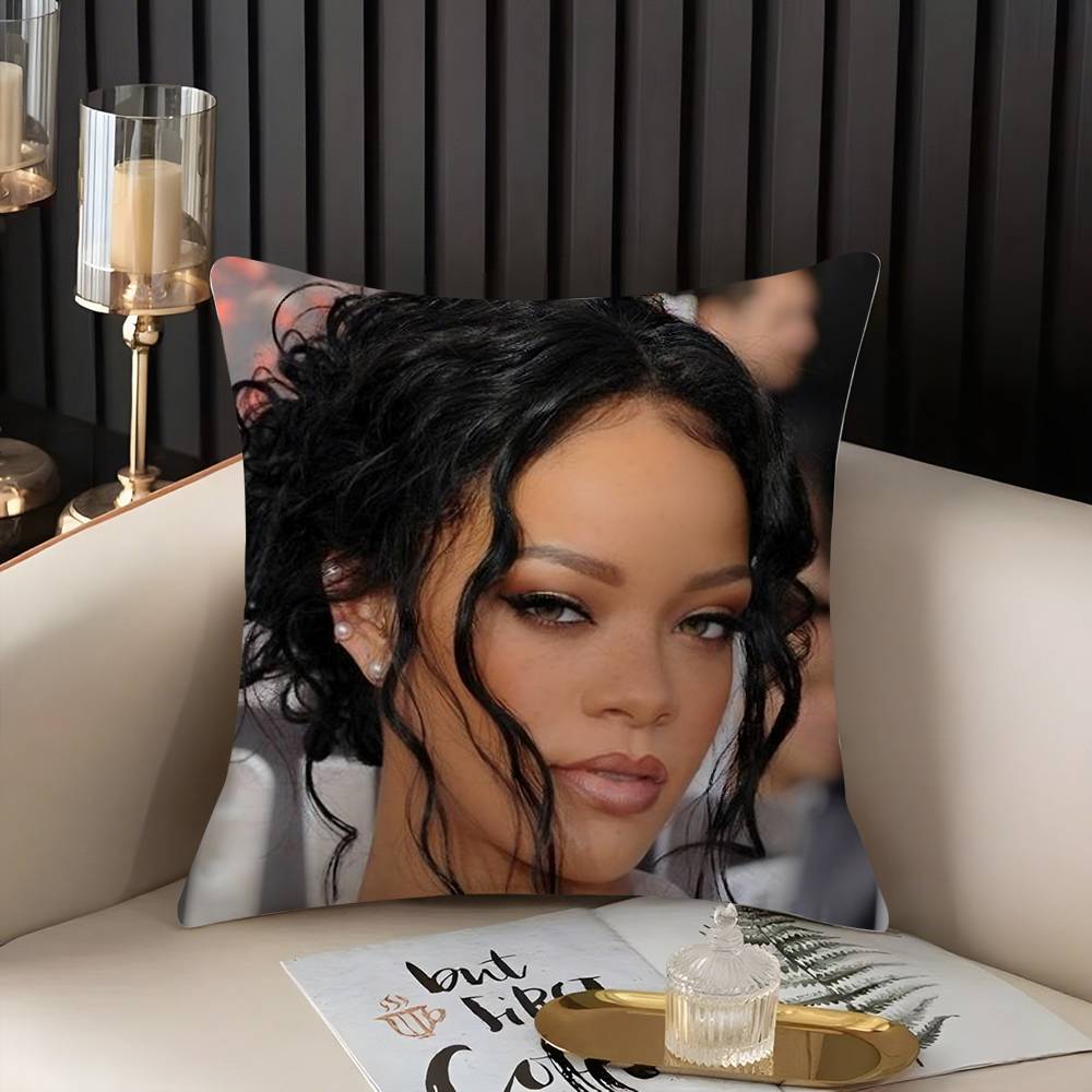 Popular Singer R_Rihannas Pillow Case Home Dorm Chair Back Short Plush Double-Sided Printing Office Nap Time Cushion Cover
