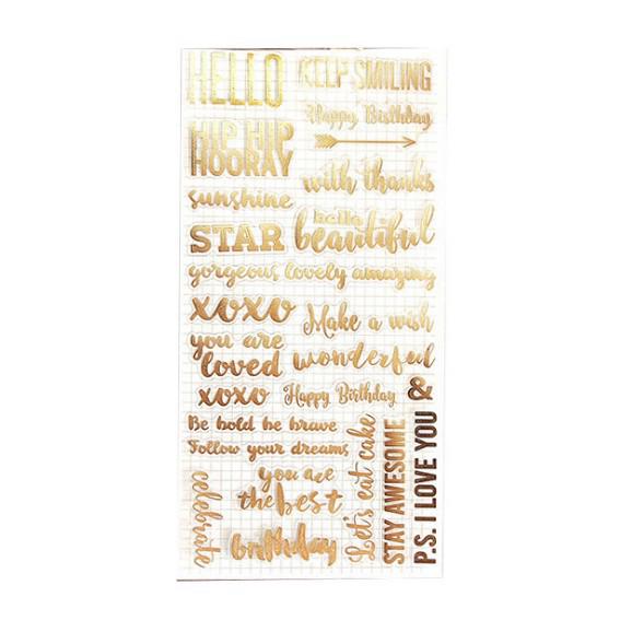 Retro Gold Christmas Stickers: 4 Designs - Cat, Birdcage, English Letters, Garden.