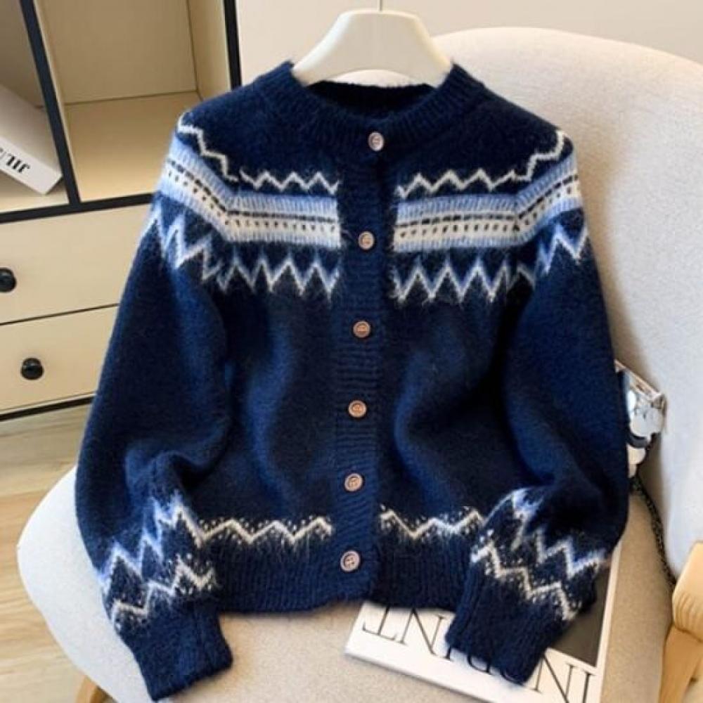 Navava Women Retro Pattern Warm Long Sleeve Knit Cardigan Nk3248