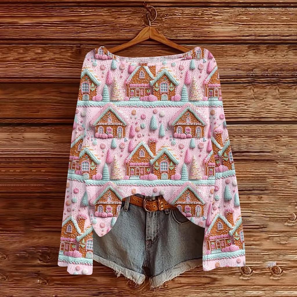 Julegensere for kvinner Strikkegenser Søt skjorte Høst Rund hals Genser Topper