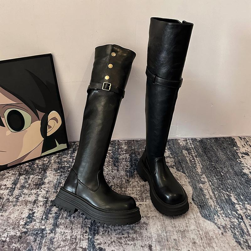 

Vintage 2025 Fall/Winter Trend Two Wear Fold-Over Thick-Soled Western Boots Thick Heel Over Knee Boots Knight Boots 39
