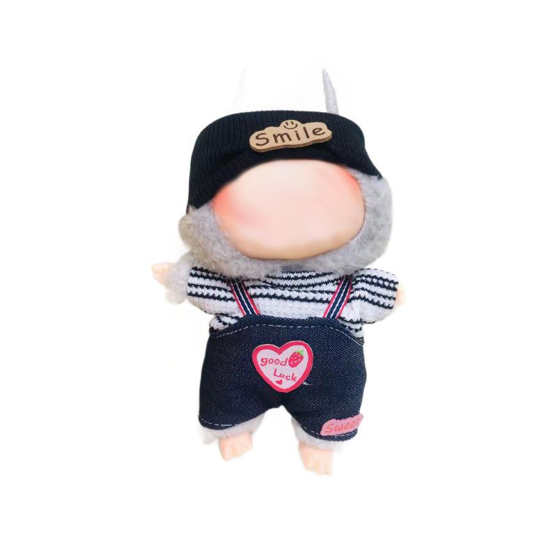 Labubu 17cm First-Gen Doll Outfit Set: Cute Dress-Up Plush Hat & Vinyl Clothes.