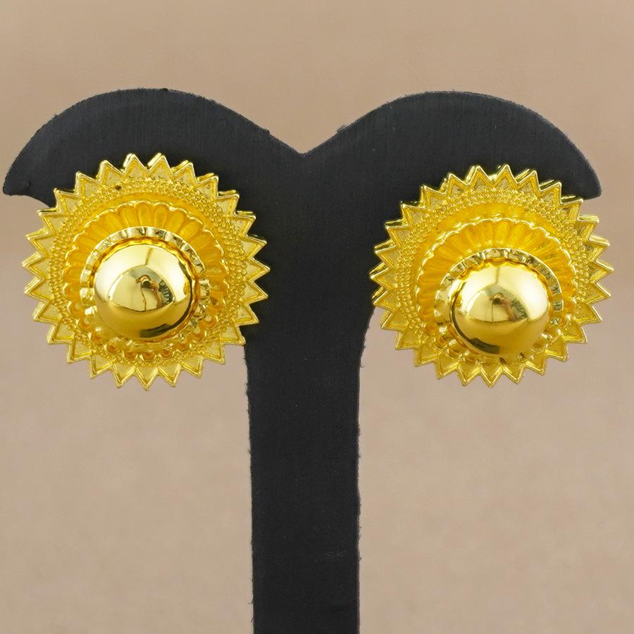 24k Gold-Plated Jewelry Set: Classic Sphere Necklace, Earrings, Ring, Sun Pendant for Men and Women