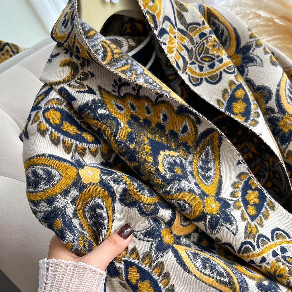 Luxury Women's Double-Sided Paisley Jacquard Scarf Cashmere  Cozy Shawl Winter Cold-Resistant Windproof Blanket Pashmina Wrap