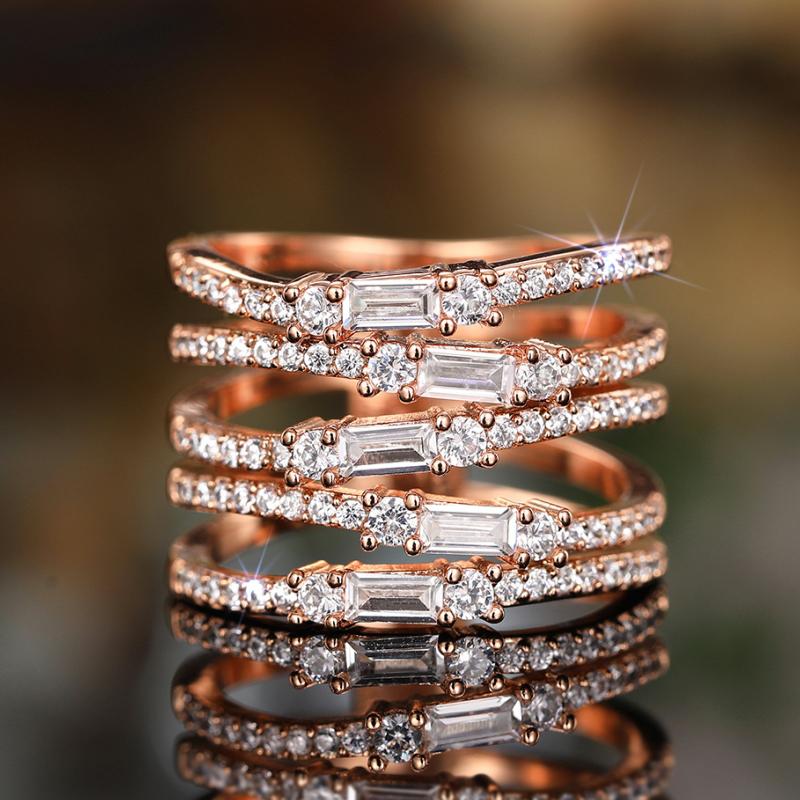 

Huitan Rose Gold Color Multi-layers Cross Rings for Women Unique Design Luxury Wedding Band Accessories Brilliant CZ Zircon 6