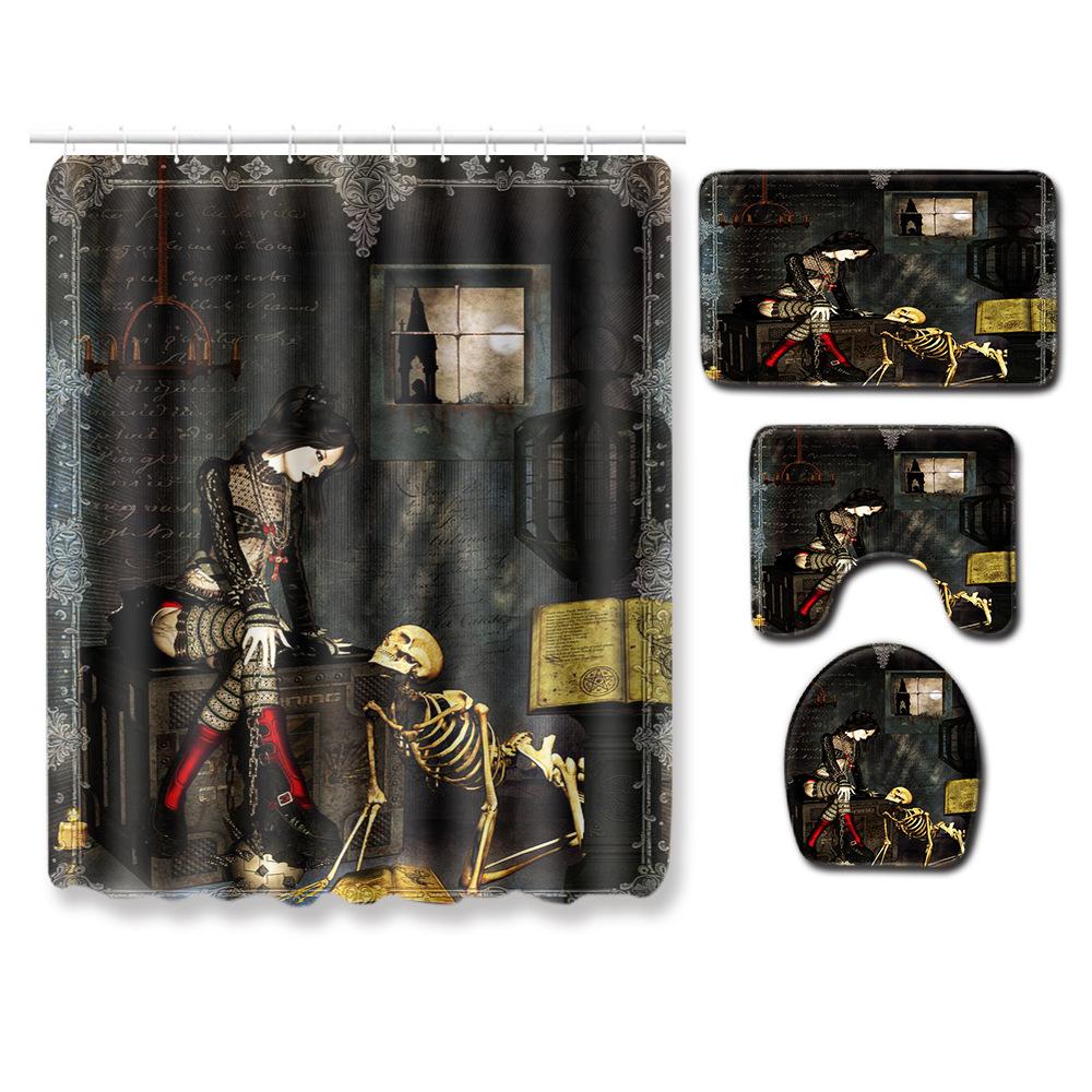 Thriller Skull Bathroom Shower Curtain Floor Mat Toilet Cover Foot Mat Four-Piece Set