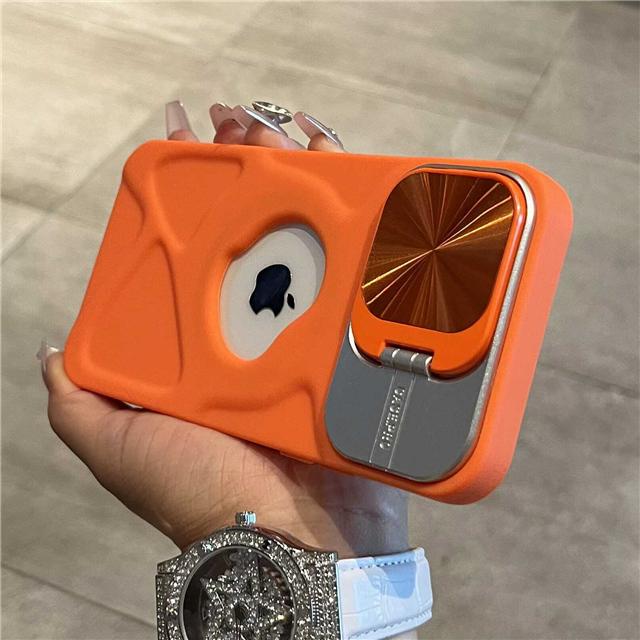 For iPhone 16 Pro Max Luxury Hollow Out Lens Dazzling Holder Stand Phone Case For iPhone 12 13 14 15 Plus Soft Protective Cover