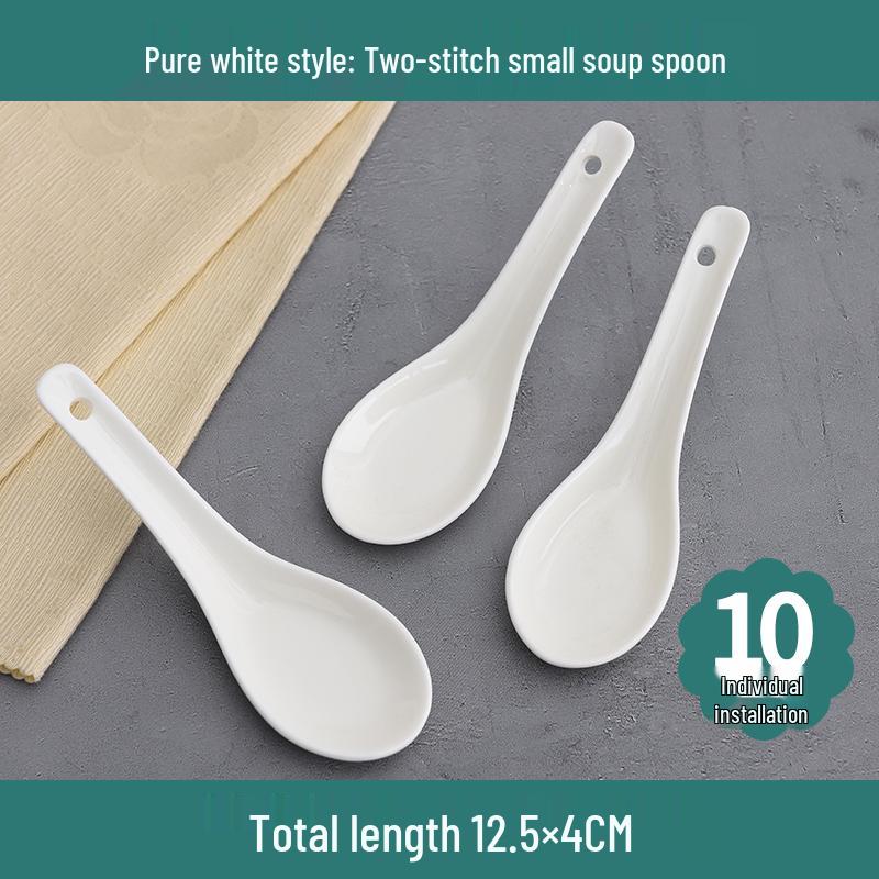 Set of 10 Chinese Style Ceramic Soup Spoons, New Bone China, Practical for Eating and Teaspoons.