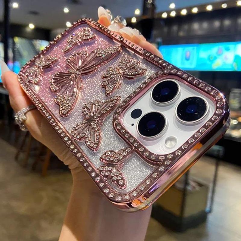 3D Fashion Electroplate Butterfly Glitter Diamond Phone Case for IPhone 17 16 Pro Max 15 14 13 12 11 Transparent Back Cover