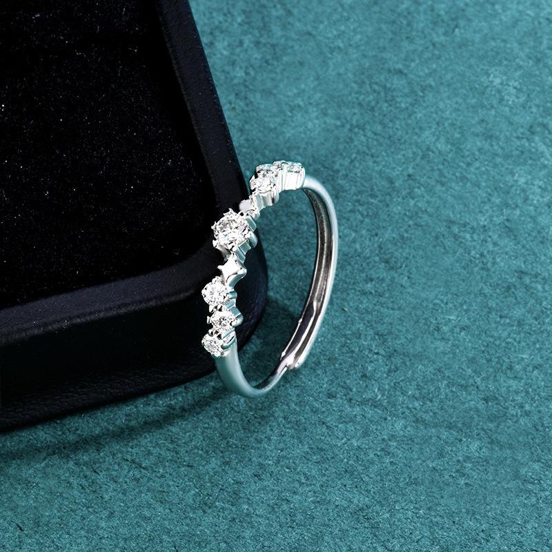 S925 Sterling Silver Bright Galaxy Moissanite Ring Women's Niche High-end Light Luxury Ring Jewelry