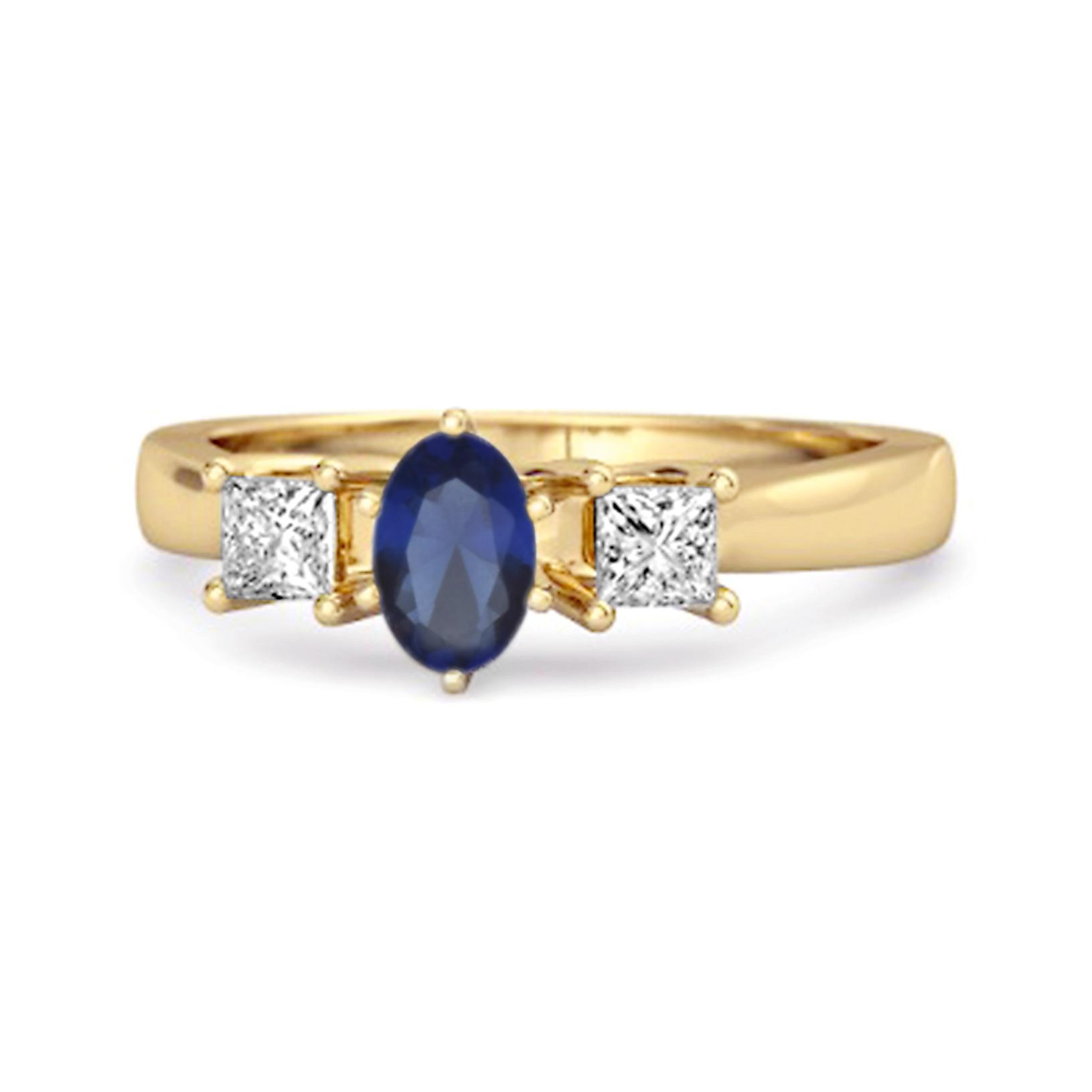 Blue Sapphire Elegant Three Stone Ring - 925  Sterling Silver Gold Vermeil 6