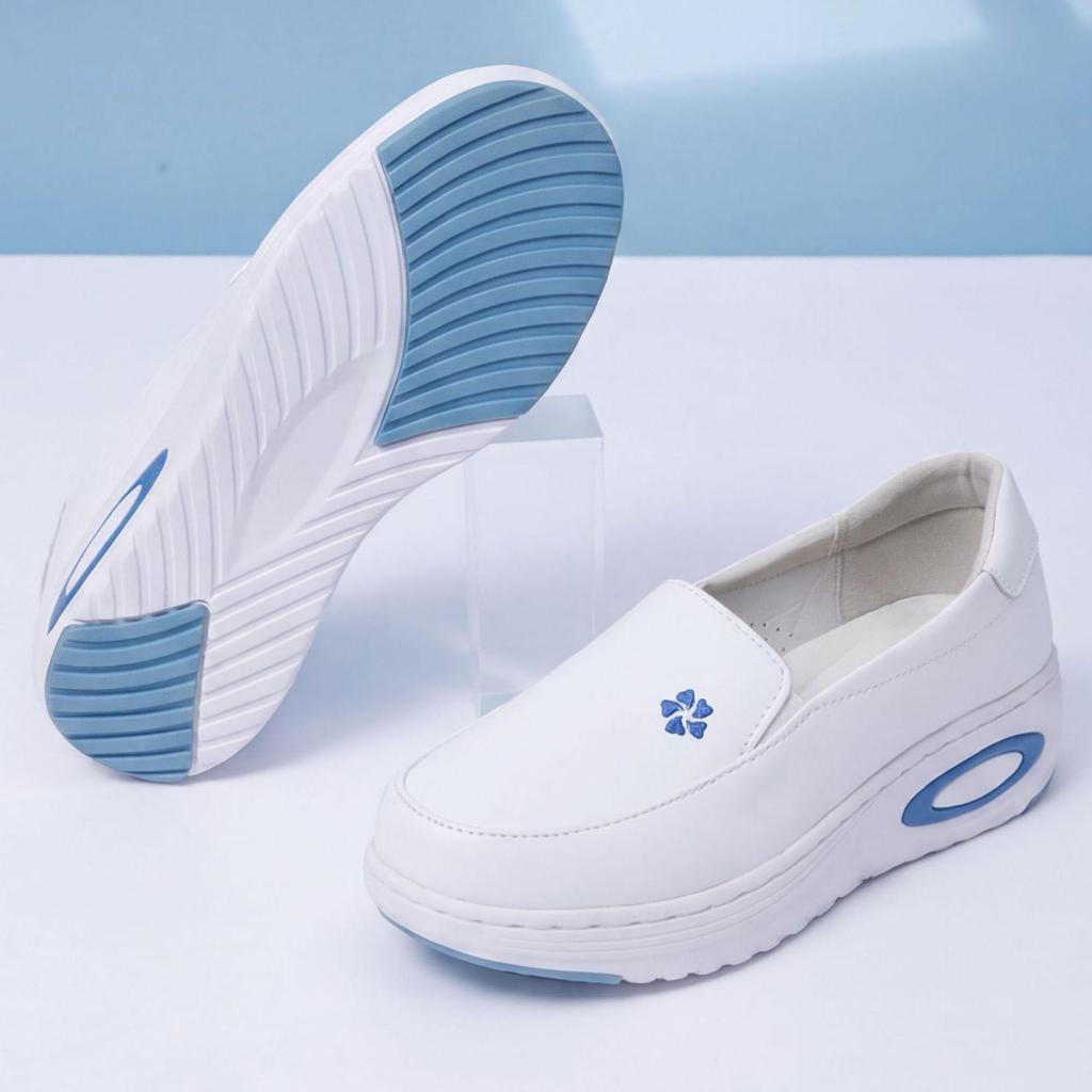 Women's Genuine Leather Nursing Shoes with Cushioning and Anti-Slip Soles for Comfort and Shock Absorption