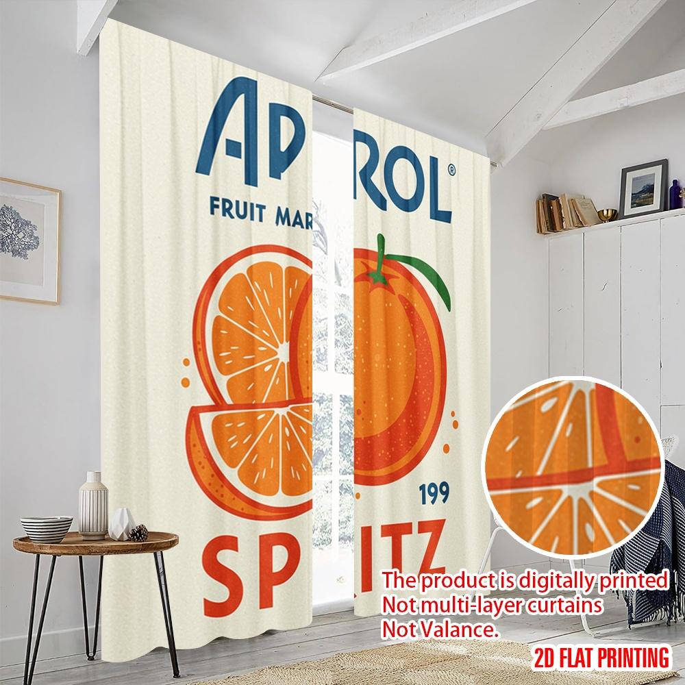 2pcs 2D Flat Printing Curtains Aperol Spritz Fruit Market 100% Polyester Fabric Without Electricity Family Party Perfect for