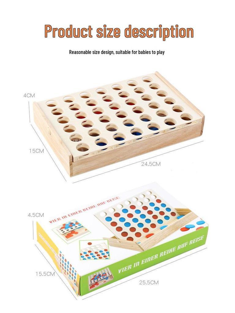 3D Wooden Four-in-a-Row Puzzle Toy for Young Children's Early Education, Hands-On and Brain-Teasing with Parent-Child Interaction