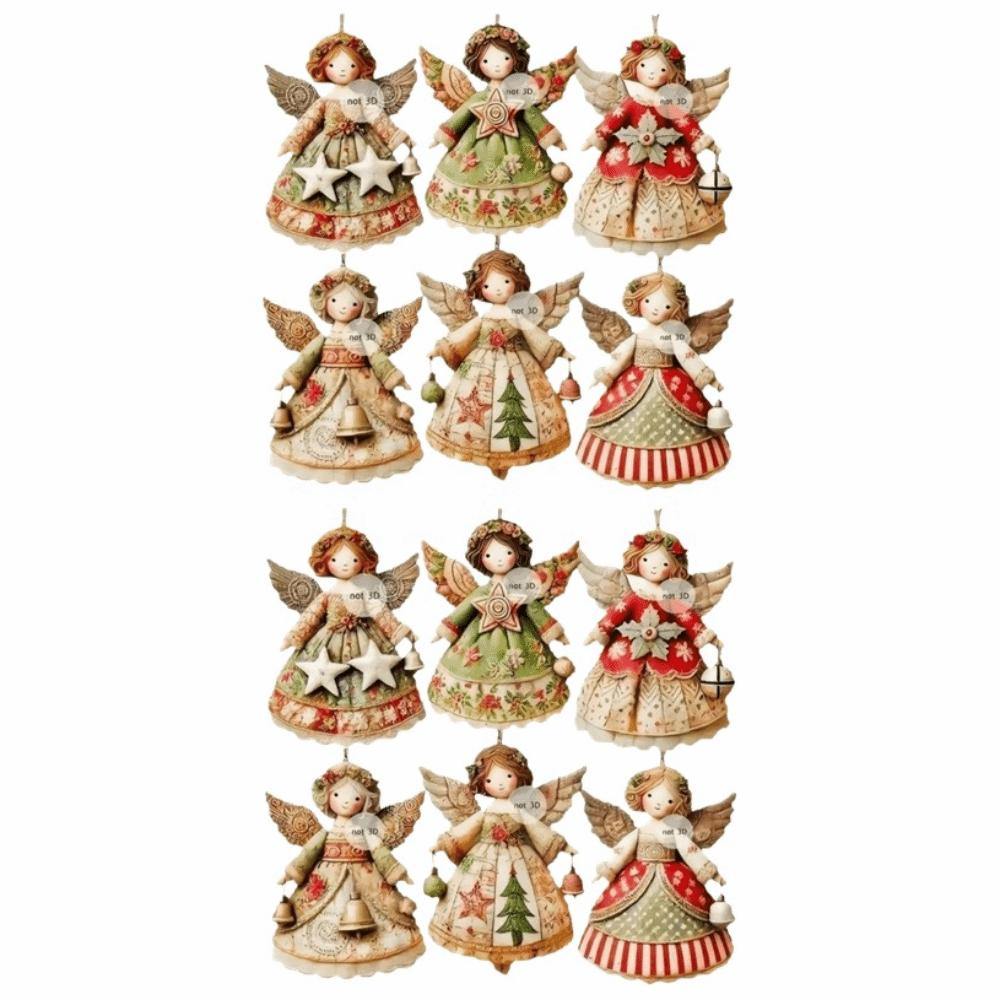 12pcs Colorful Design Christmas Hanging Wooden Xmas Decor Sweet Girl-Shaped Pendant New Year Gift