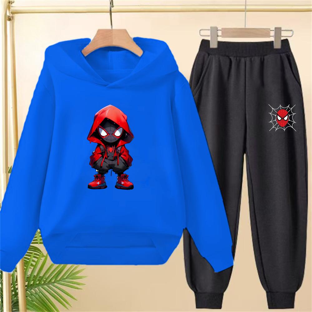 Black Spider-Man Children's hoodie girls boy clothing tops+pants set leisure outerwear sweatshirt Suitable