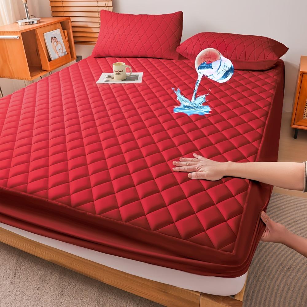 Waterproof Mattress Protector, Thick Quilted Solid Color Bed Cover with Deep Pocket,Warm Breathable Bedding for Bedroom Room Hotel, Without Pillowcase