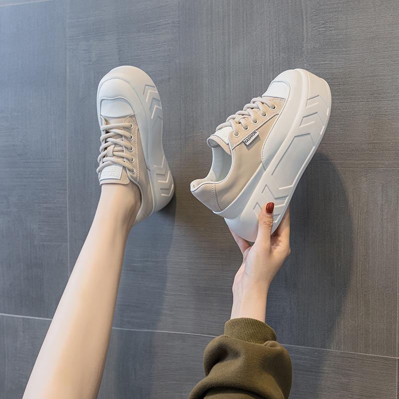 Autumn and winter new inner height increase white shoes versatile women's shoes small muffin thick-soled leather single shoes soft-soled velvet
