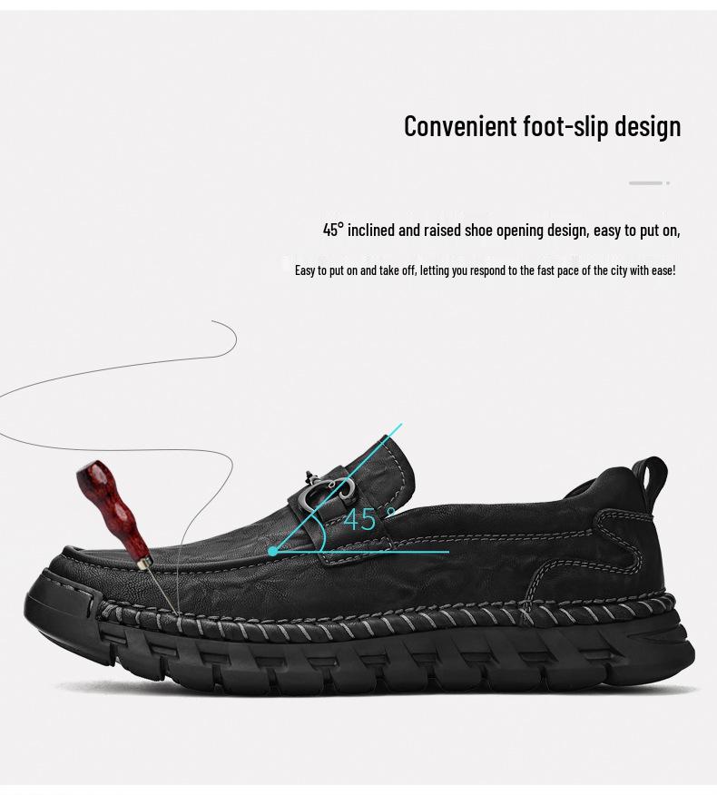 Men's Wide Fit Genuine Leather Slip-On Business Casual Shoes, Soft Sole, Large Sizes 45-46