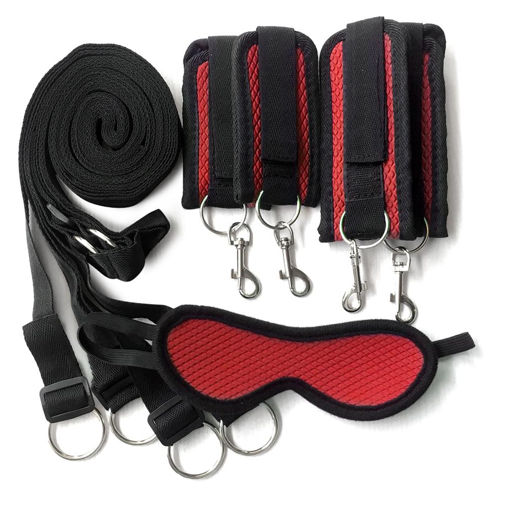 Sex Toys For Couples BDSM Bondage Set Under Bed Restraint Strap Handcuffs & Ankle Cuffs & Eye Mask Adults Games Erotic