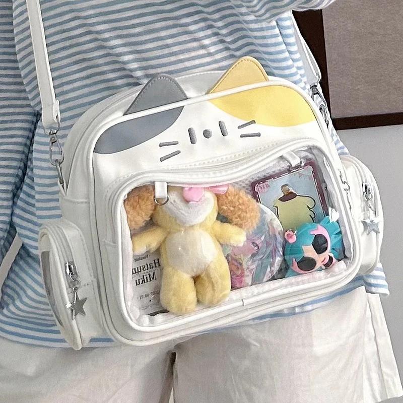 Damen Mode Rucksäcke Koreanisch Japan Kawaii Katze Ita Tasche PU Niedliche Mädchen Transparente Tasche Ästhetisch Schulter Umhängetaschen