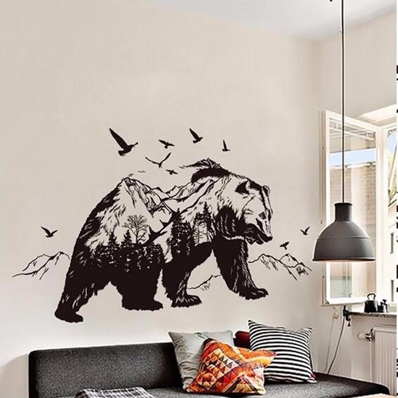 Diy Home Decor Black Bears Fish Tattoo Mural Mountain Wall Sticker New Design Vinyl Wall Art Decals Room Decor