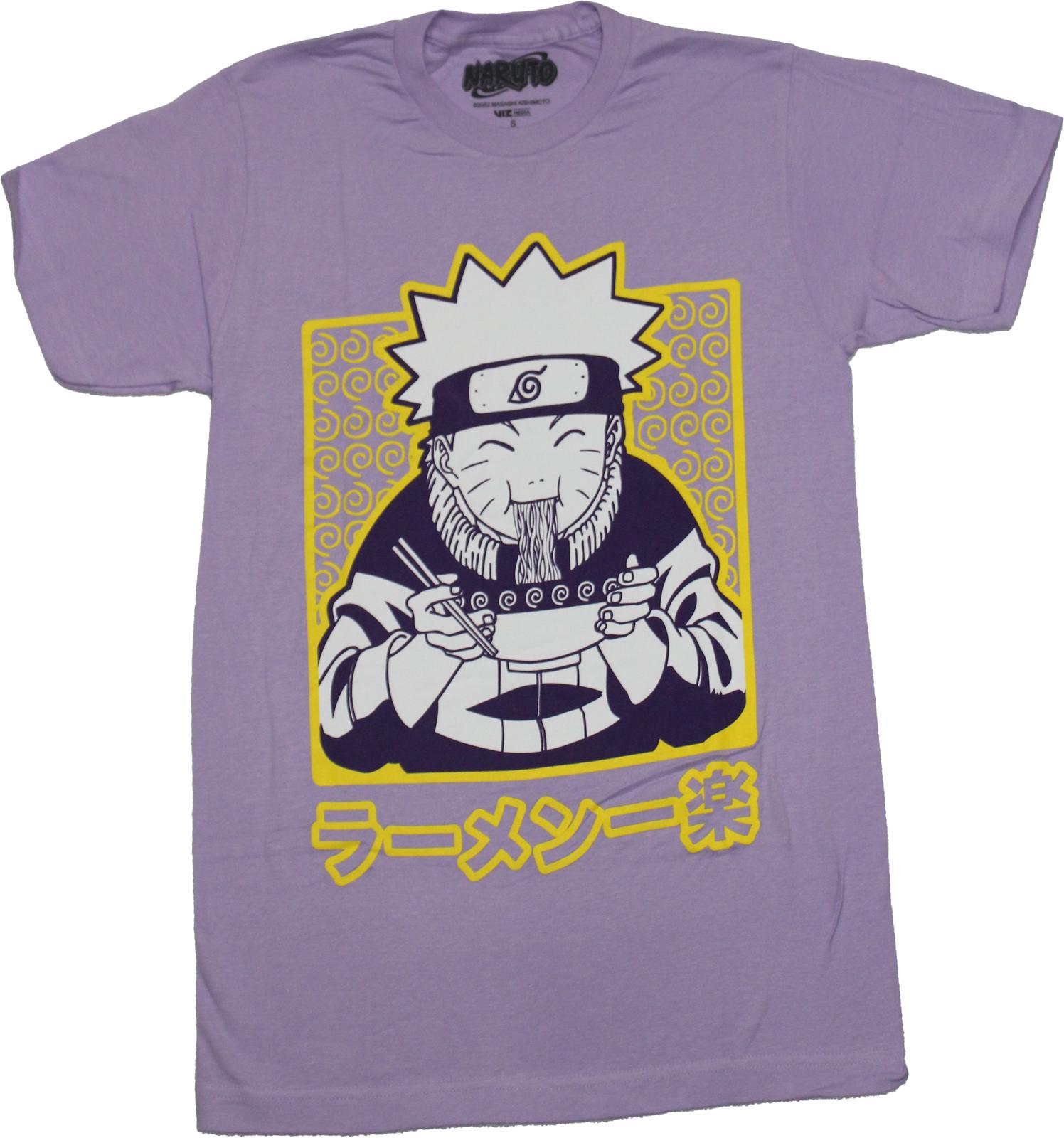 Naruto New Adult T-Shirt - Yellow Outline Naruto Eating Ramen over Kanji M
