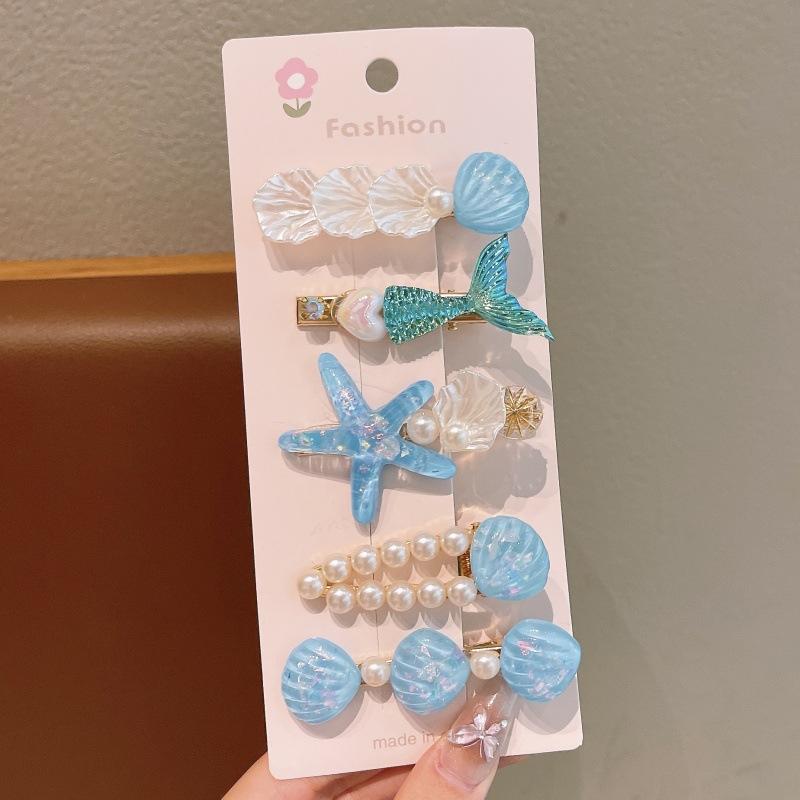 5pcs/Set Shell Starfish Hair Clips Ocean Series Mermaid Hairpins Girls Summer Beach Bang Clip Princess Barrette Hair Accessories