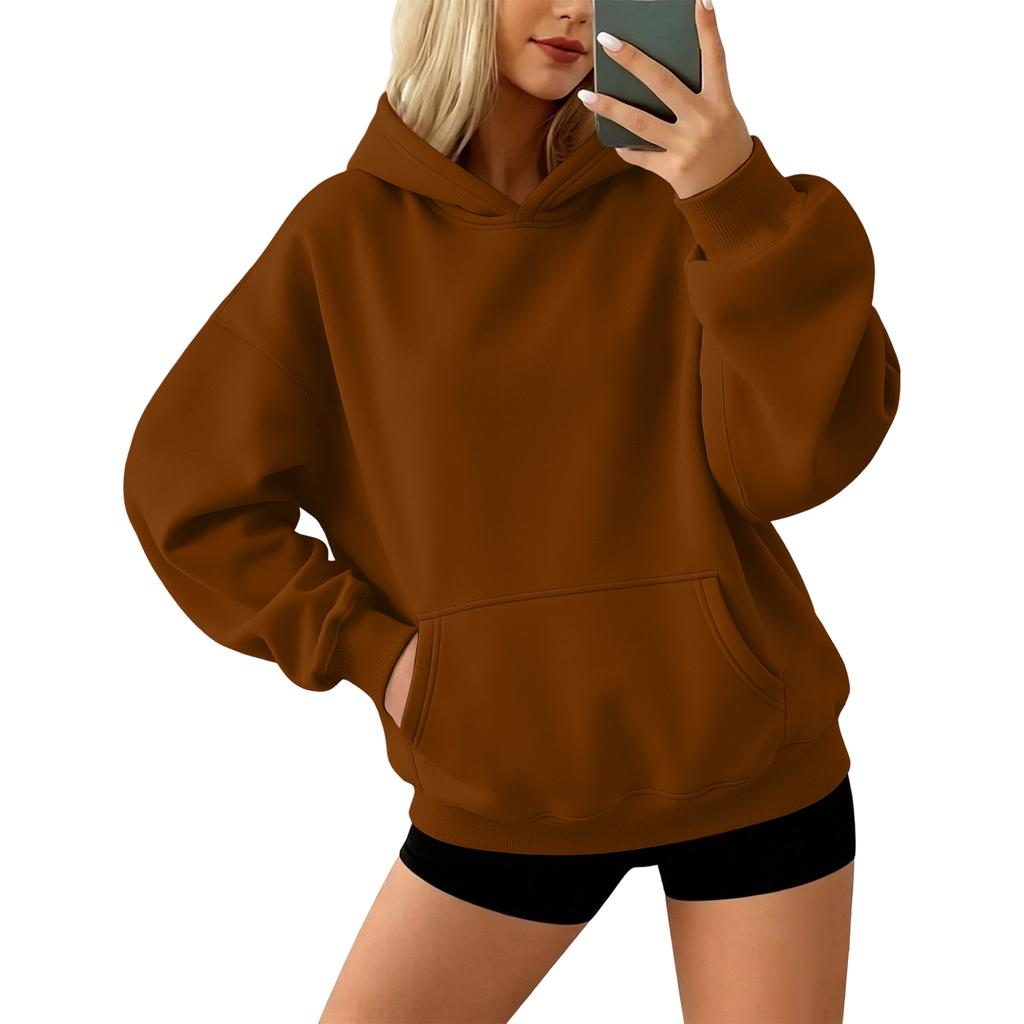 Women's Color Long Sleeve Hoodie with Front Pocket, Loose Fit Pullover for Casual Daily Wear