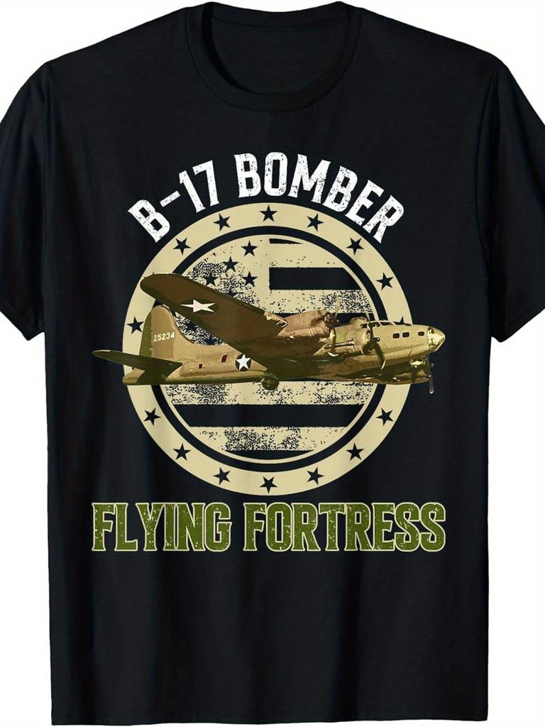 Unisexs Vintage B17 Bomber The Flying Fortress TShirt Heavyweight Relaxed Fit Short Sleeve Bomber Graphic with B17 Aircraft