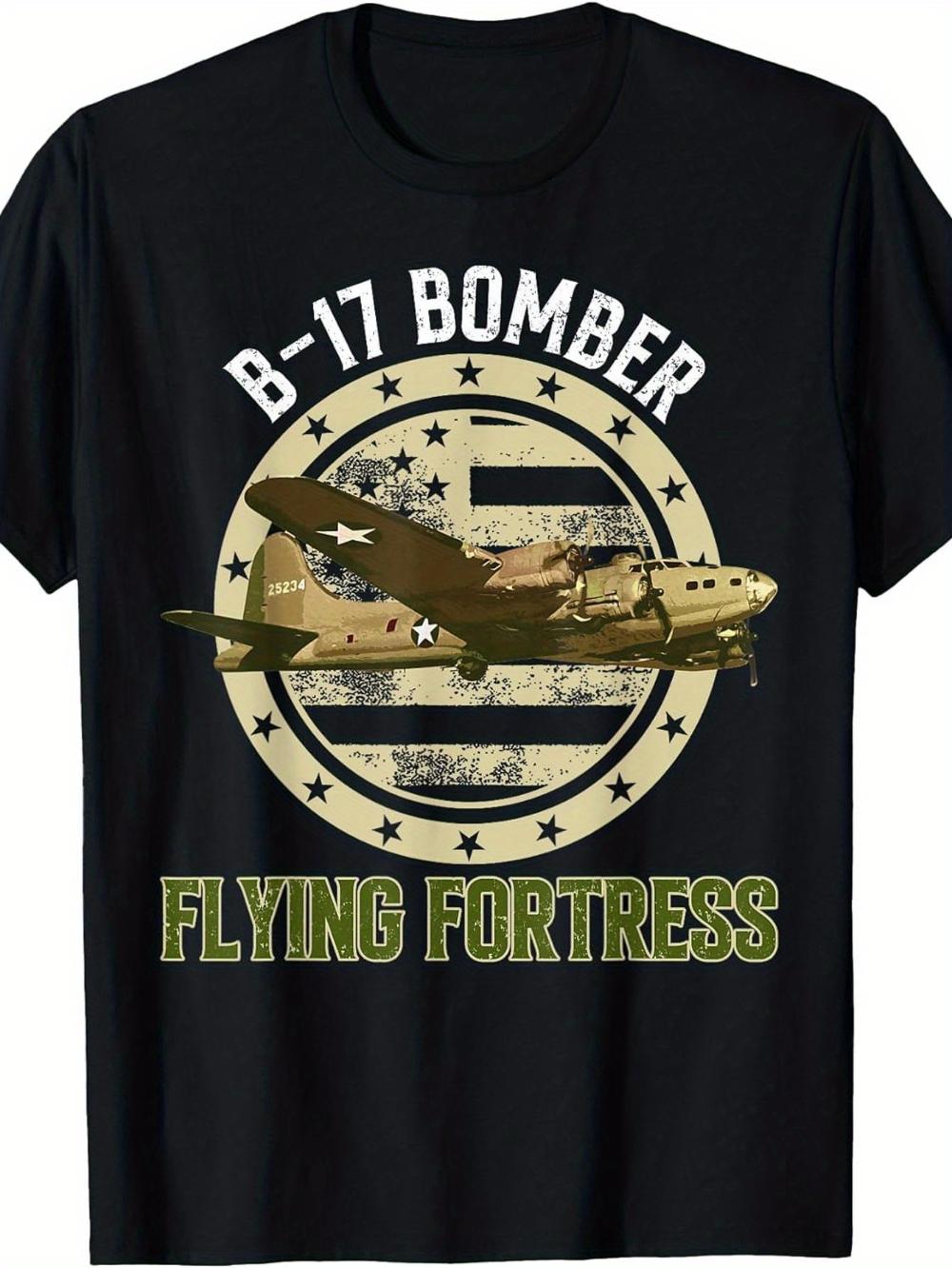 Unisexs Vintage B17 Bomber The Flying Fortress TShirt Heavyweight Relaxed Fit Short Sleeve Bomber Graphic with B17 Aircraft S
