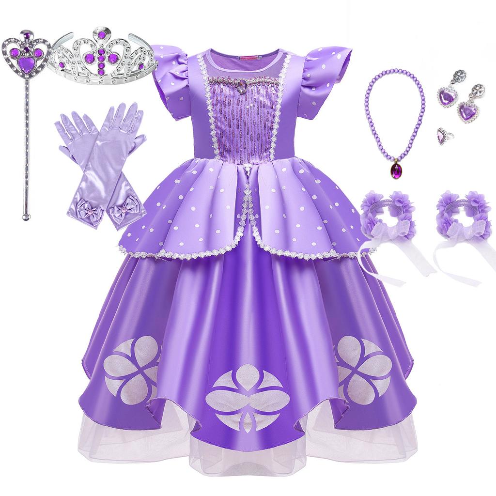 Vestido de Role Play Fofo Pequena Sophia Vestido de Baile Sofia Fantasia Vestido Comprimento Chá Bufante Vestido de Festa de Aniversário Como uma Princesa Estagiária