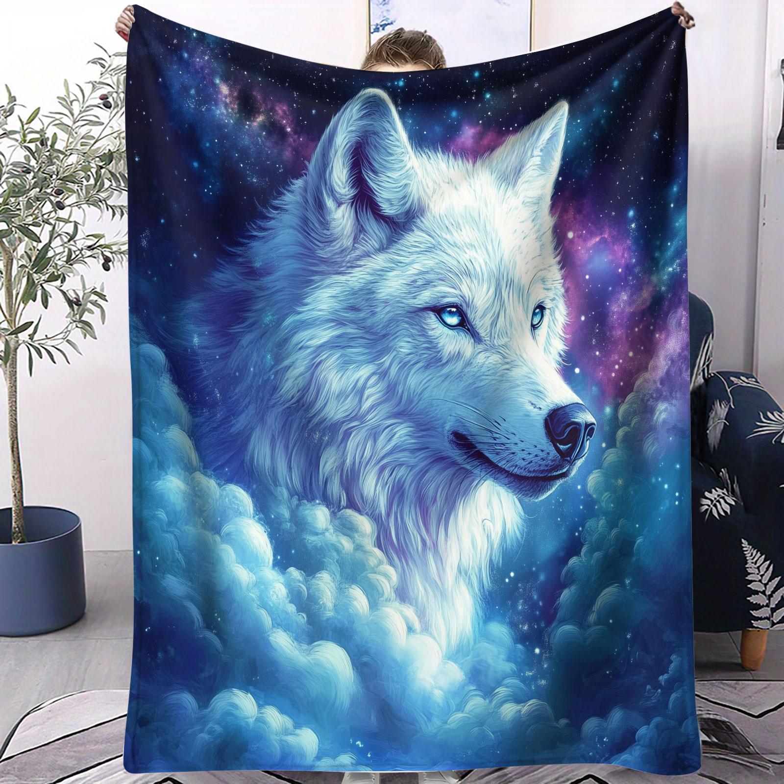 Cosmic Wolf Flannel Blanket - Snuggly Sofa Throw for Living Room Lounging, Warm Lap Wrap for Evening Relaxing, Stylish Blanket 75cmx90cm
